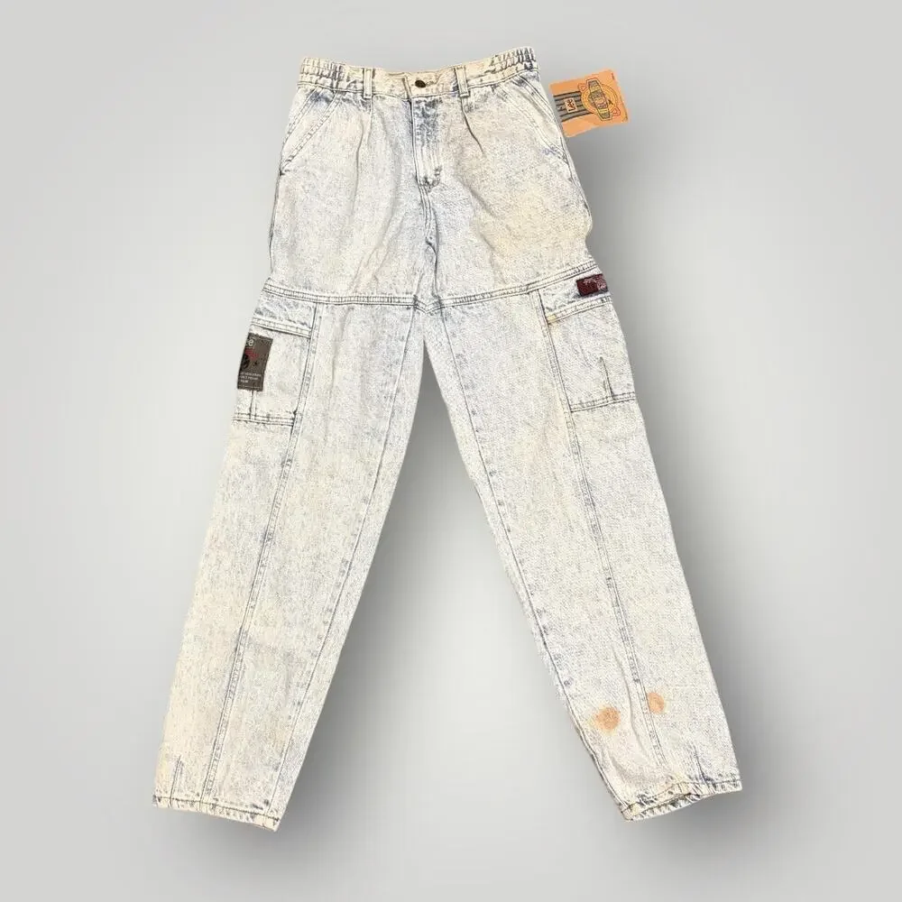 Vintage Lee Air Gear Jeans 30x34 Acid Wash Cargo Pleated 80s NWT Deadstock Rare